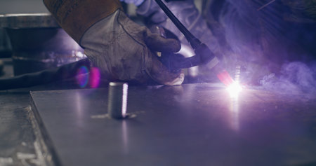 Worker Welding Steel At Metal Industry Metalwork Sparksの写真素材