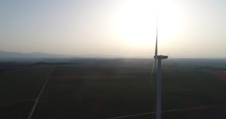 Aerial wiev of windmills farm. Power Energy Production