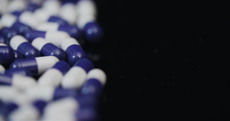 Medical tablets and pills rotating, pharmaceutical industry.の写真素材