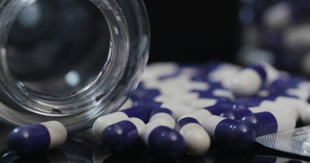 Medical tablets and pills, pharmaceutical industry Healthcare medicaments capsules rotating.の写真素材