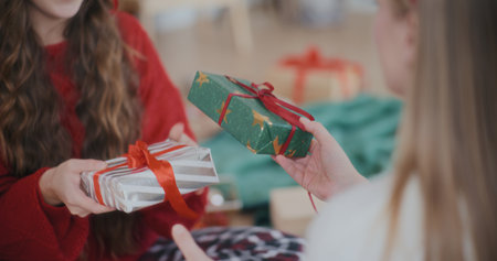 Women Preparing Christmas Giftsの写真素材