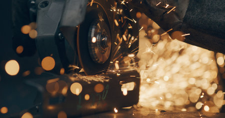 Grinding Metal Sparks Steel Cutting At Industrial Workshopの写真素材