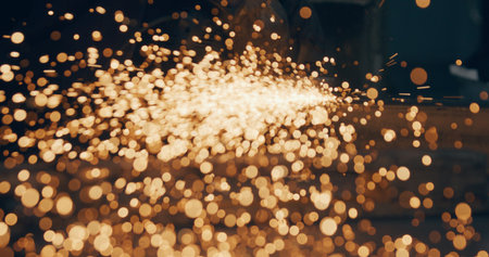 Grinding Metal Sparks Steel Cutting At Industrial Workshopの写真素材