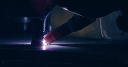 Welding Metal Parts At Steel Construction Industrial Workshopの写真素材