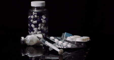 Medical tablets and pills, pharmaceutical industry Healthcare medicaments capsules rotating.の写真素材