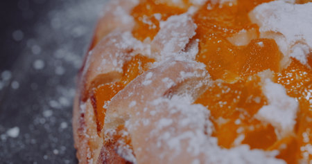 Traditional Fruit Cake on Plate Rotating.の写真素材