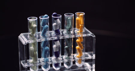 Test Tubes Filled with Pills and Drugsの写真素材