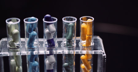 Test Tubes Filled with Pills and Drugsの写真素材