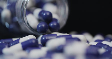 Medical tablets and pills rotating, pharmaceutical industry.の写真素材