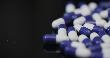 Medical tablets and pills rotating, pharmaceutical industry.の写真素材