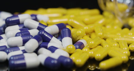 Medical tablets and pills rotating, pharmaceutical industry.の写真素材