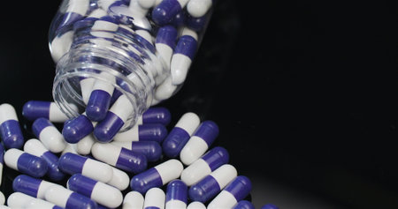 Medical tablets and pills rotating, pharmaceutical industry.の写真素材