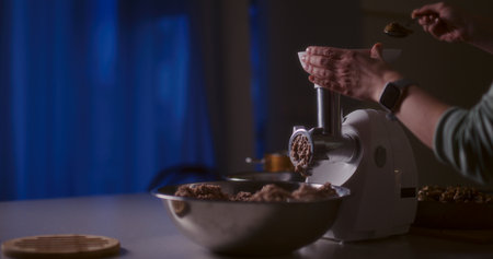 Meat grinding mechanism in a kitchen mincerの写真素材