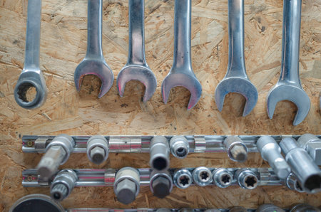 Specialized service tools in auto workshop close-upの写真素材