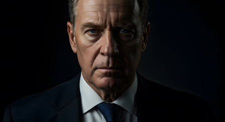 Serious Senior Businessman Portrait with Dramatic Low Key Lightingの素材