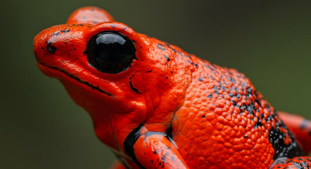 Vibrant Red Poison Dart Frog Macro Close-Up in Tropical Rainforestの素材