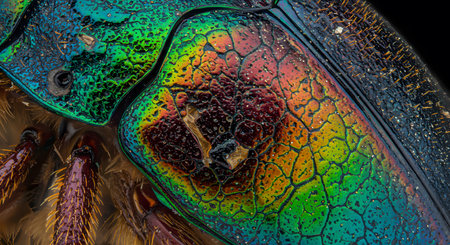 Extreme Macro Jewel Beetles Iridescent Exoskeleton with Vibrant Rainbow Colors and Intricate Patternsの素材