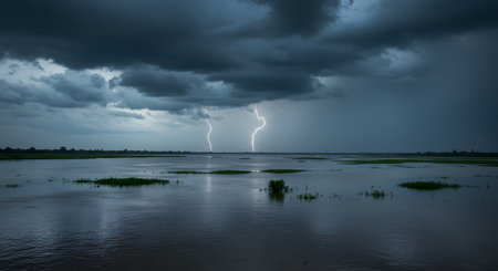 Thunderstorm over the rice fields in the Mekong Delta, Vietnamの素材