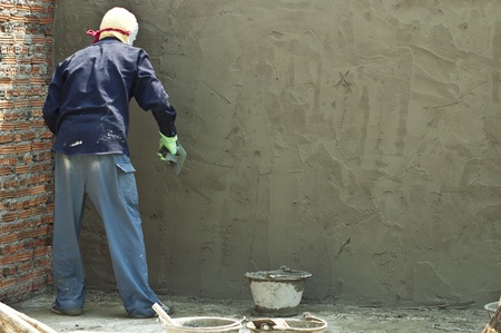 bricklayer working on  the construction site.のeditorial素材