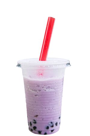 Perple pearl milk tea on white background.の写真素材