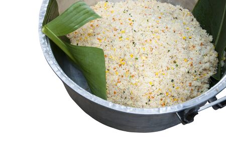 Fried rice in the big aluminum pot.の写真素材