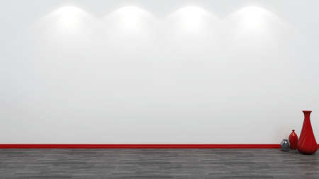 white and red empty interior with lamp and vaseの写真素材