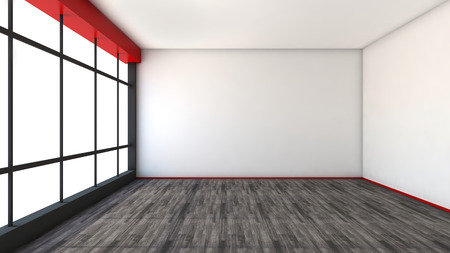 red empty interior with large windowの写真素材