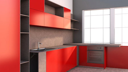 Kitchen in redの写真素材