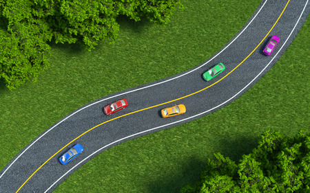 cars on the road, the view from the topの写真素材