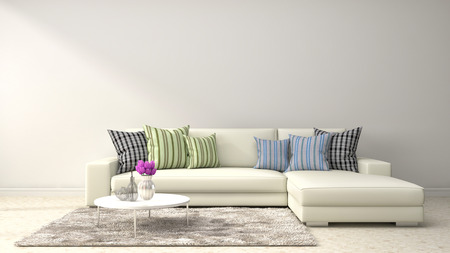 interior with white sofa. 3d illustrationの写真素材