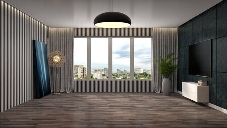 interior with large window. 3d illustration