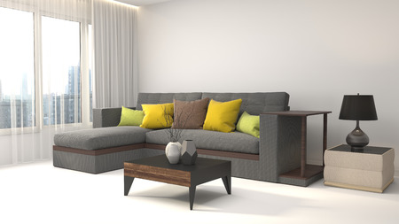 interior with sofa. 3d illustration