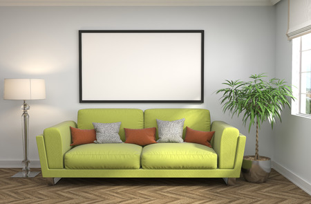 mock up poster frame in interior background. 3D Illustration