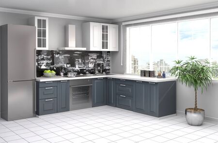 Kitchen interior. 3d illustrationの写真素材
