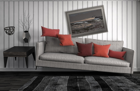 Zero Gravity Sofa hovering in living room. 3D Illustration