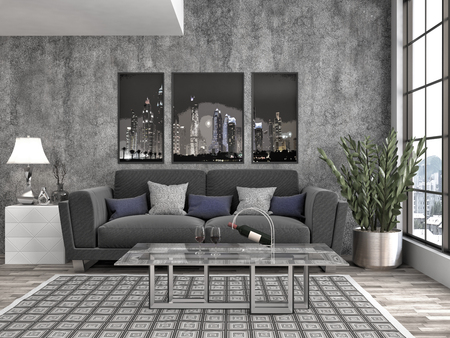 interior with sofa. 3d illustration