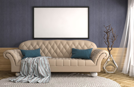 mock up poster frame in interior background. 3D Illustration