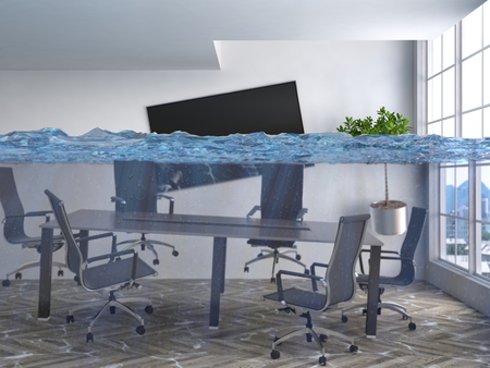 interior of the house flooded with water. 3d illustrationの写真素材