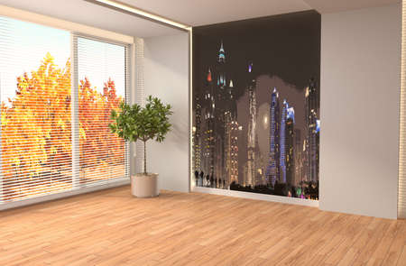 interior with large window. 3d illustration