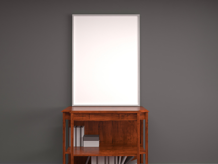 mock up poster frame in interior background. 3D Illustrationの写真素材