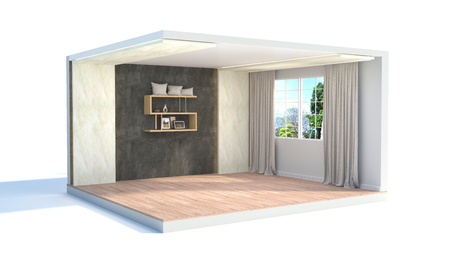 interior with large window. 3d illustrationの写真素材