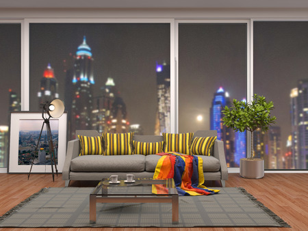 interior with sofa. 3d illustration
