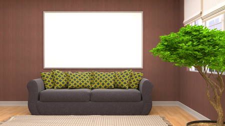 mock up poster frame in interior background. 3D Illustrationの写真素材
