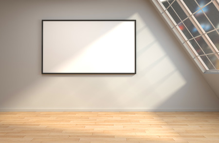 mock up poster frame in interior background. 3D Illustration