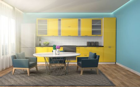 Kitchen interior. 3d illustration