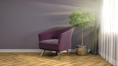 interior with chair. 3d illustrationの写真素材