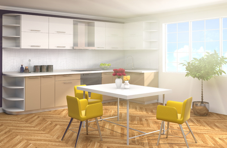 Kitchen interior. 3d illustrationの写真素材