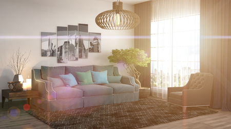 interior with sofa. 3d illustrationの写真素材