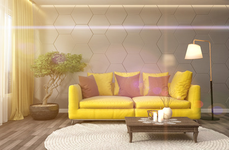 interior with sofa. 3d illustrationの写真素材