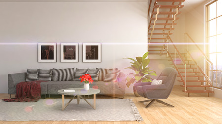 interior with sofa. 3d illustrationの写真素材